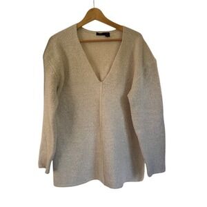 RDI Cream V-Neck Long Sleeve Knit Tunic Sweater Casual Cozy Womens M